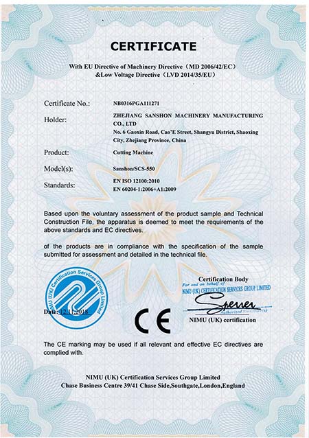 Cutting Machine-CE Certificate