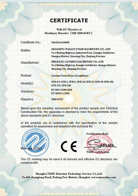 Vacuum Freeze Dryer-CE Certificate